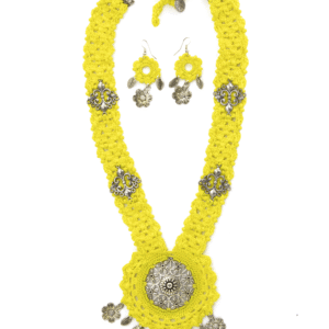 Marigold Yellow Crochet Floral Necklace Set Handmade - Image 1