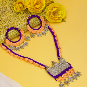 Purple-Orange Crochet Beads Necklace Set Handmade - Image 4