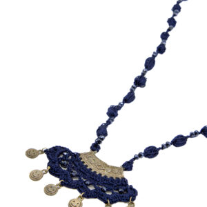 Navy Blue Crochet Necklace Set with Crescent Pendant Handmade - Image 2