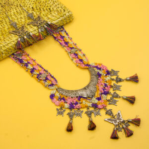 Multicolor Crochet Necklace Set with Butterfly Motif Handmade - Image 4