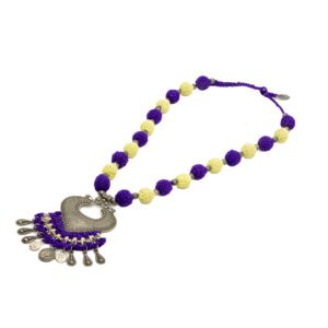 Purple and Yellow Crochet Jewelry Set with Vintage Coin Charms Handmade - Image 5