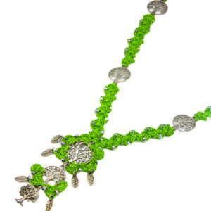 Green Crochet Jewelry Set with Tree of Life Charms and Earrings Handmade - Image 2