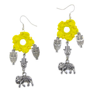Yellow Crochet Elephant Pendant Jewelry Set Handmade - Image 3