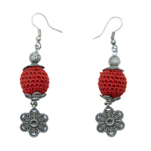 Red Beaded Crochet Necklace Set with Floral Charms Handmade - Image 3