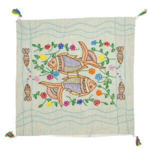 Fish & Floral Sujni Handmade Cushion Cover - Image 1