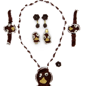 Handmade Crochet Brown Duck Jewelry Set for Kids – Full Accessory Pack - Image 1