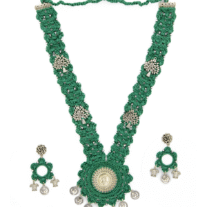 Green Crochet Jewelry Set with Tree and Turtle Motifs Handmade - Image 1