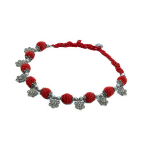 Red Beaded Crochet Necklace Set with Floral Charms Handmade - Image 2