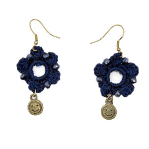 Navy Blue Crochet Necklace Set with Crescent Pendant Handmade - Image 3