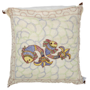Twin Fish Cream Sujni Handmade Cushion Cover - Image 2