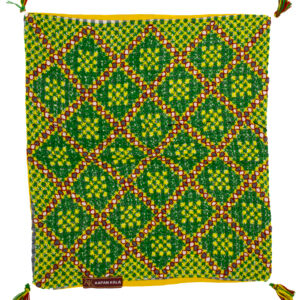 Yellow‑Green Basket Weave Sujani with Fringe - Image 1