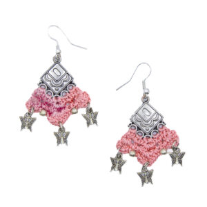 Pink Crochet Jewelry Set with Butterfly Charms Handmade - Image 3
