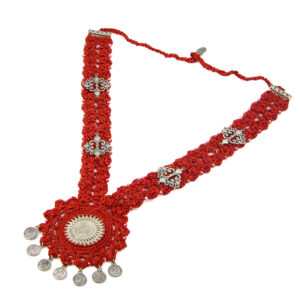 Red Crochet Statement Necklace Set Handmade - Image 5
