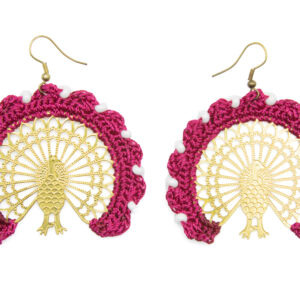 Regal Maroon Peacock Earrings – Handmade - Image 1