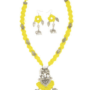 Yellow Crochet Elephant Pendant Jewelry Set Handmade - Image 1