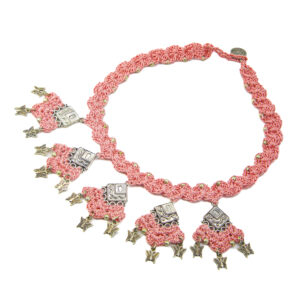 Pink Crochet Jewelry Set with Butterfly Charms Handmade - Image 2