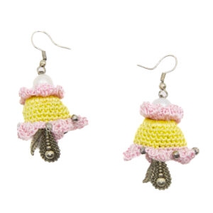Yellow and Pink Crochet Jewelry Set with Floral Motif and Oxidized Pendant Handmade - Image 3