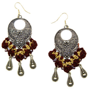 Maroon and Yellow Crochet Necklace with Peacock and Floral Accents Handmade - Image 3