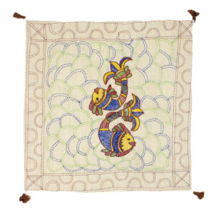 Twin Fish Cream Sujni Handmade Cushion Cover - Image 1