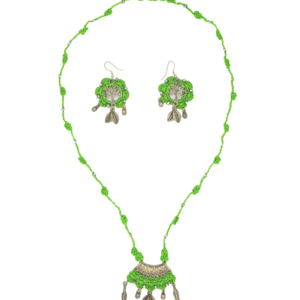 Minimal Green Crochet Necklace Set with Tree Motif and Silver Charms Handmade - Image 1